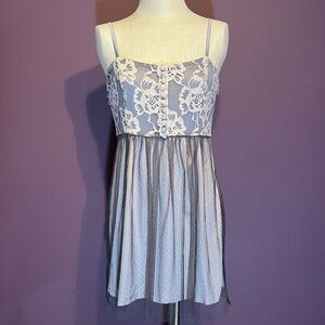 C. Luce Lace Babydoll Dress Gray Tulle Overlay Spaghetti Strap